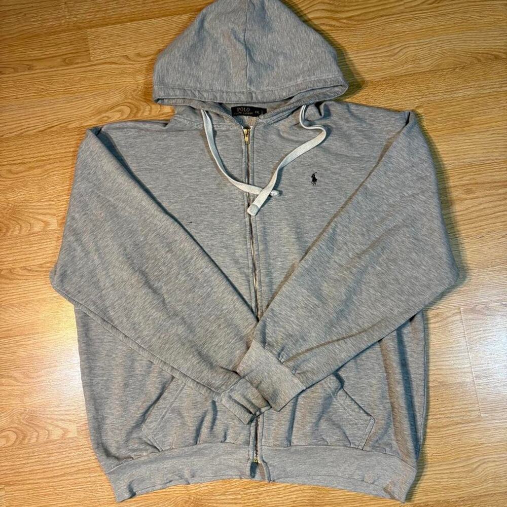 Y2k 00s luxury  Gray Polo Ralph Lauren zip up hoodie